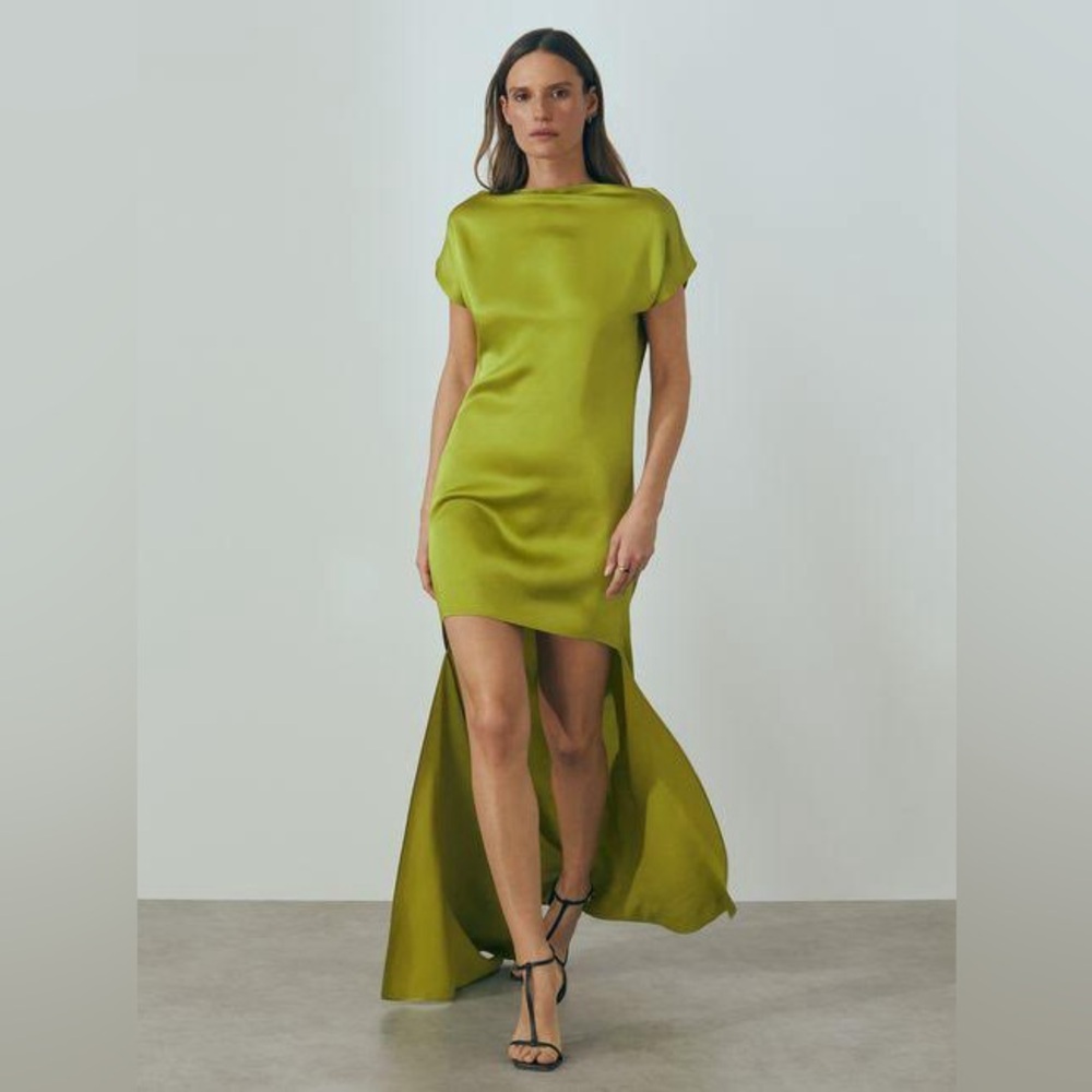 REISS Eloise Atelier Italian Satin High-Low Dress *NWT”